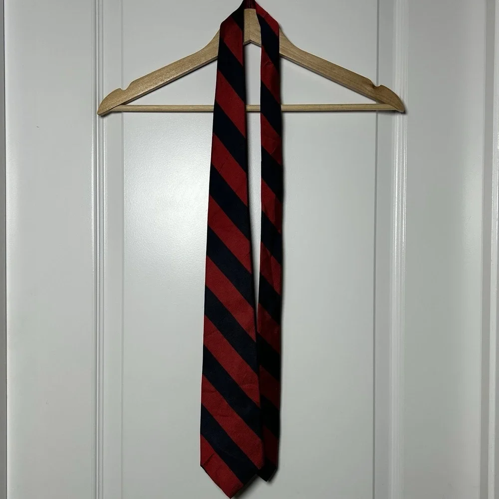 GAP Vintage 80s 100% Silk Made in USA Crimson Red Navy Regimental Stripe Tie